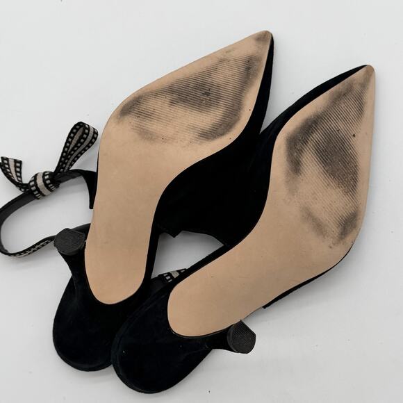 Steve Madden Bri Elegant Black Suede Old Money Slingback Bow Pumps10 - Picture 4 of 5